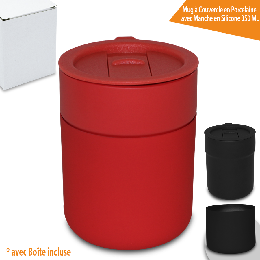 Mug à Couvercle en Porcelaine avec Manche en Silicone 350 ML