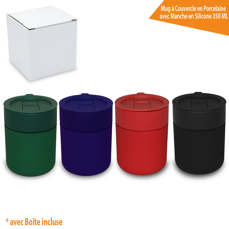 Mug à Couvercle en Porcelaine avec Manche en Silicone 350 ML