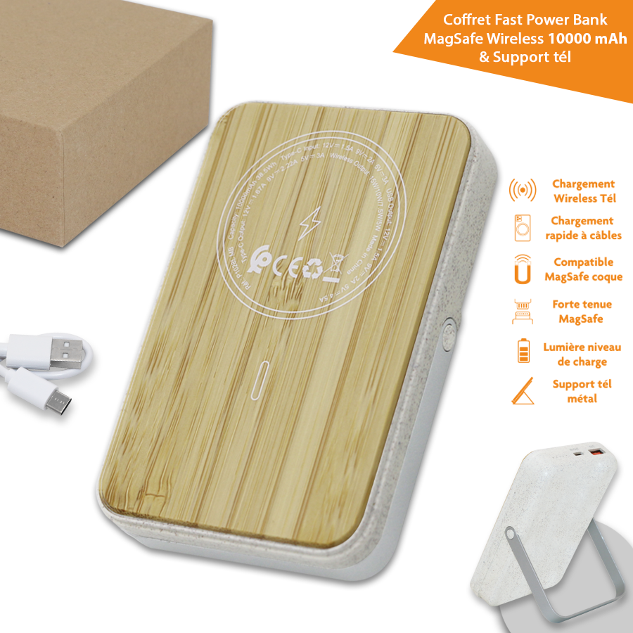 Coffret rapide Power Bank MagSafe 10000 mAh TSP sans fil pour téléphone avec support port-téléphone en métal à chargement rapide
