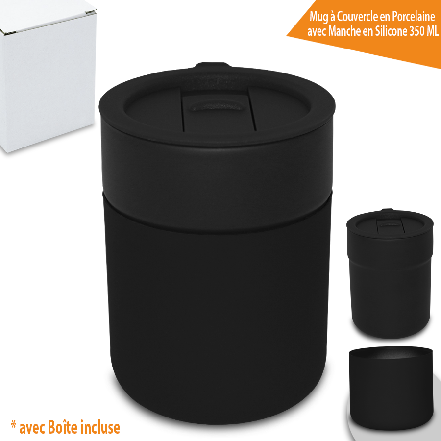 Mug à Couvercle en Porcelaine avec Manche en Silicone 350 ML