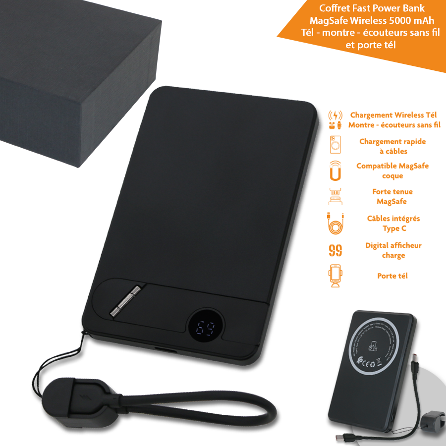 Coffret rapide Power Bank MagSafe 5000 mAh sans fil pour téléphone, écouteurs sans fil et montre digitales à chargement rapide