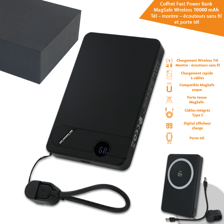 Coffret rapide Power Bank MagSafe 10000 mAh sans fil pour téléphone, écouteurs sans fil et montre digitales à chargement rapide