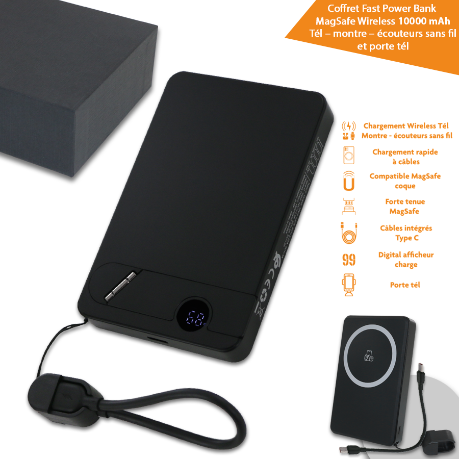 Coffret rapide Power Bank MagSafe 10000 mAh sans fil pour téléphone, écouteurs sans fil et montre digitales à chargement rapide